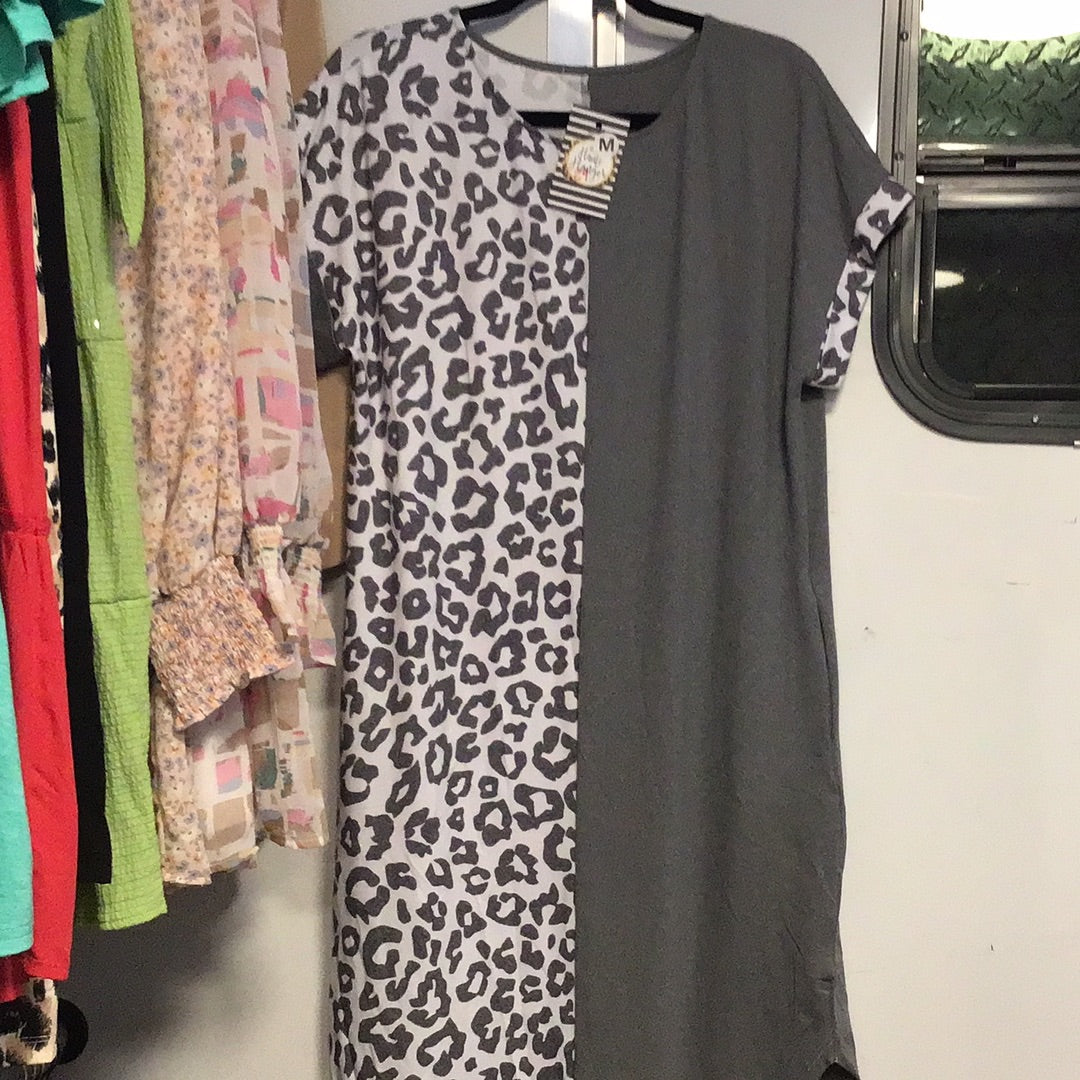 Half Grey half cheetah Maxi Dress