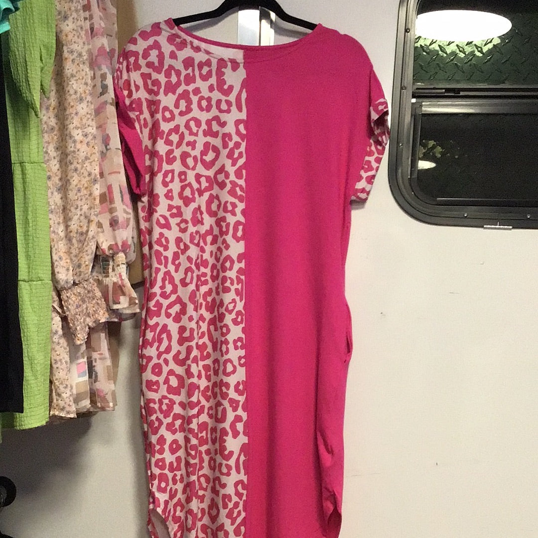 Half Pink Half Cheetah Maxi Dress