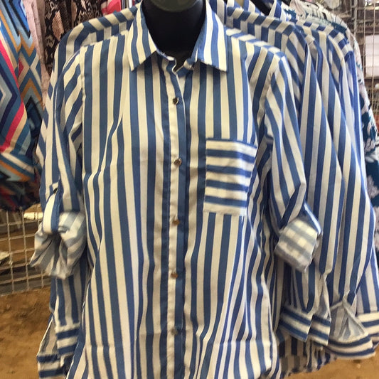 Blue and White striped button down