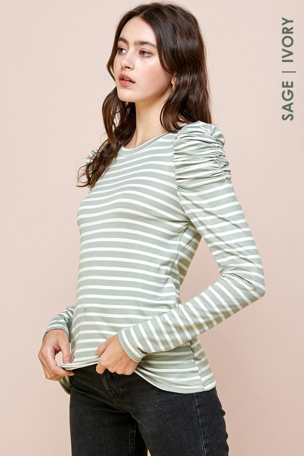 The Striped Sage Frilled Long Sleeve Top